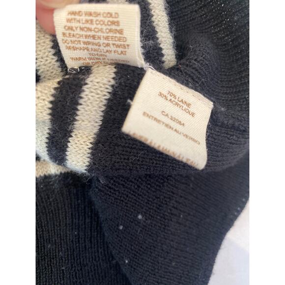 Free People Black Beige Scoop Neck Striped Sweater Sz M Wool Pullover - Picture 8 of 13